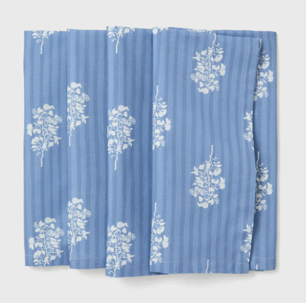 set of 4 blue Rain Striped Bouquet Printed Napkins